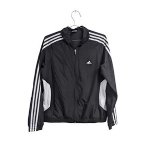 Adidas Track Jacket Mesh Lined Windbreaker Three Stripes Sporty Black White L